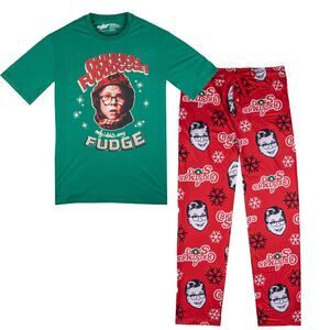 A Christmas Story Oh Fudge Pajama Set Green Shirt & Red Pants XL